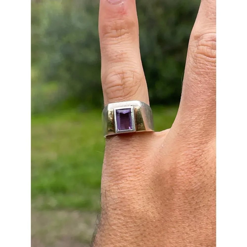 Vintage Art Deco Sterling Silver Amethyst Ring - Size 7